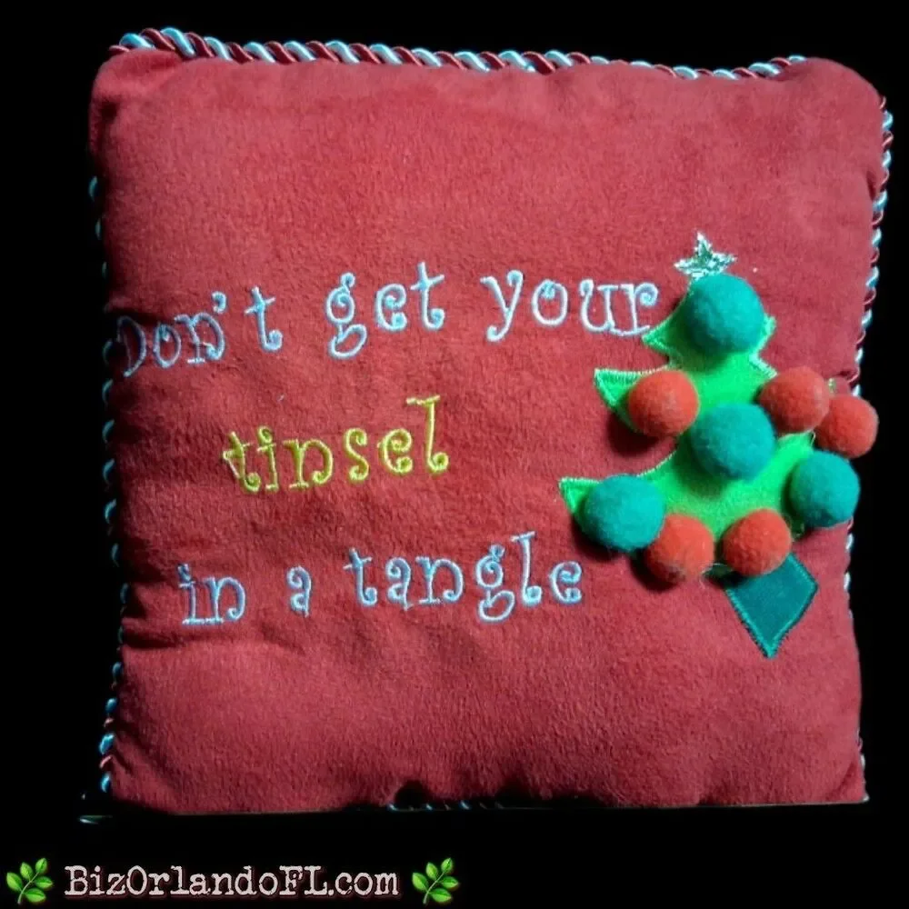 VINTAGE: Small Accent Pillow Christmas Holiday Green Cord Border Tree Gift 8